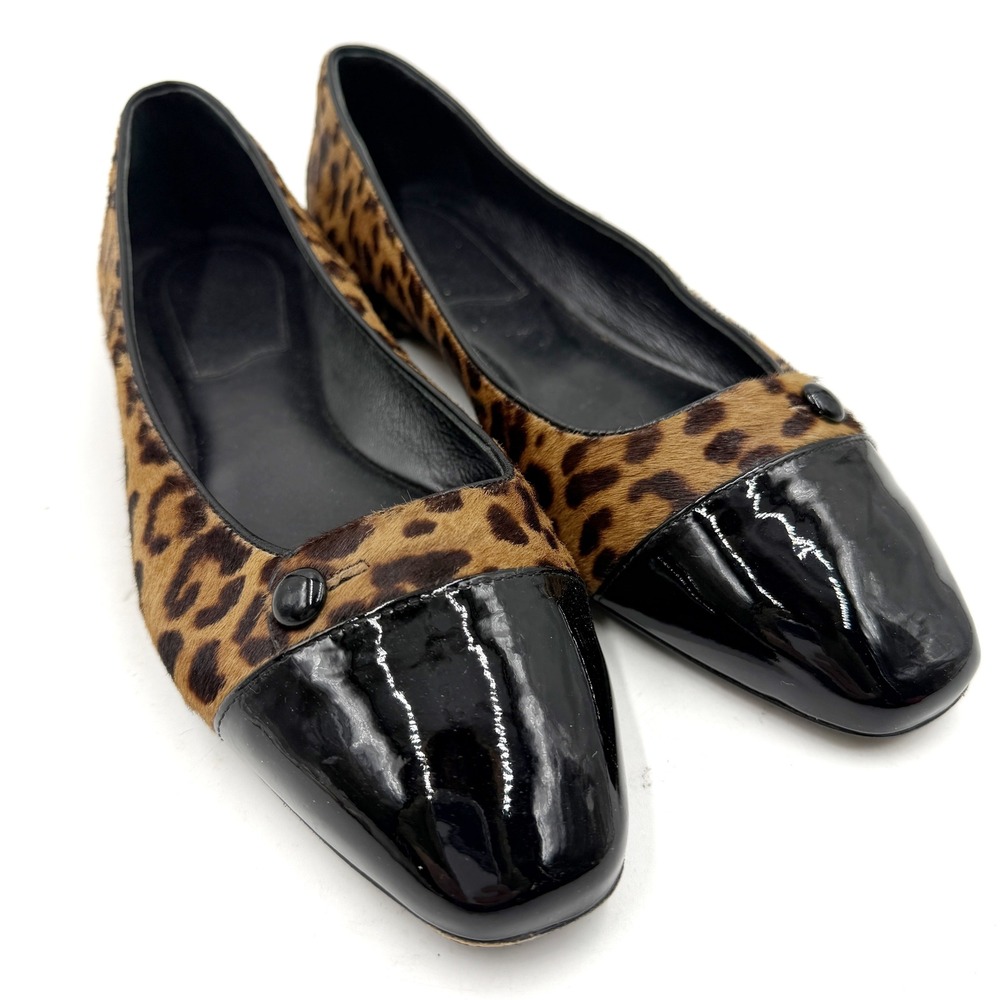 Sarah Flint Sacchetto Ballet Flats Leopard Calf Hair Patent Cap Toe Sz 39.5 / 9